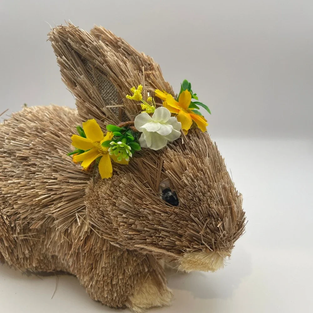Boston International Baran Floral Bunny Sisal Straw Easter Rabbit Figurine 9in